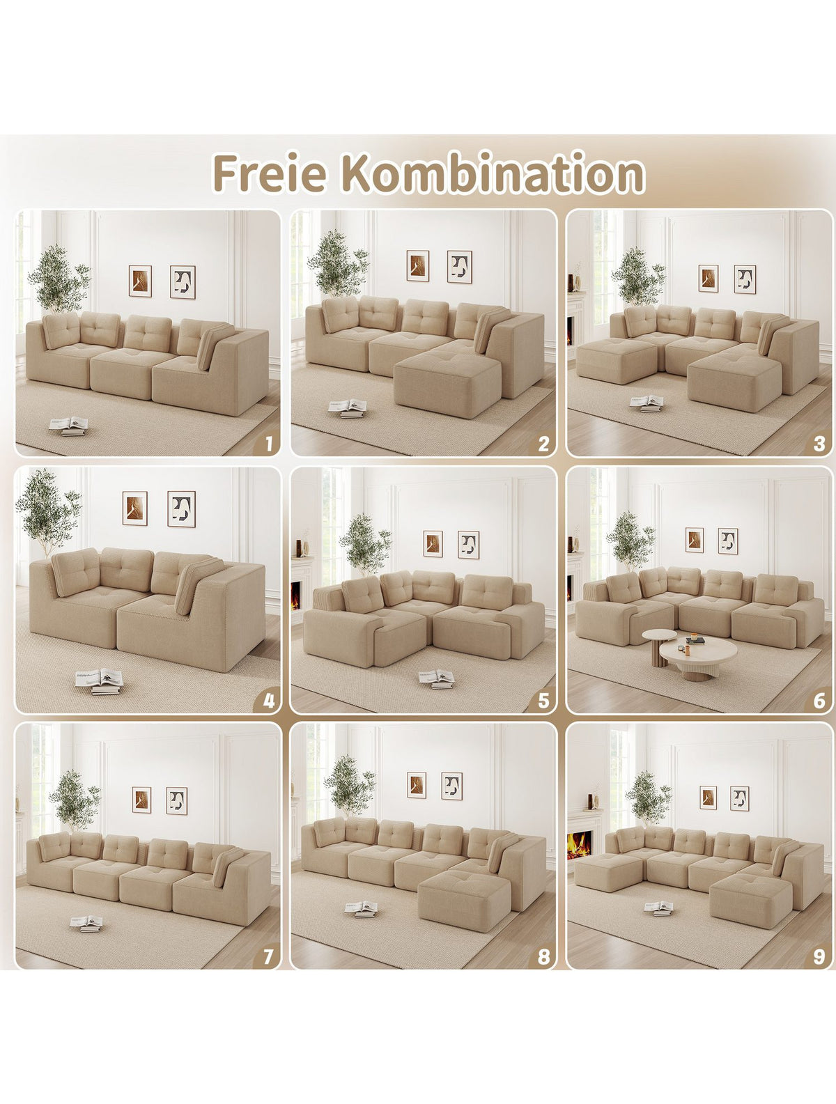 Modulares Cord Ecksofa CLOUD in L-Form aufgestellt