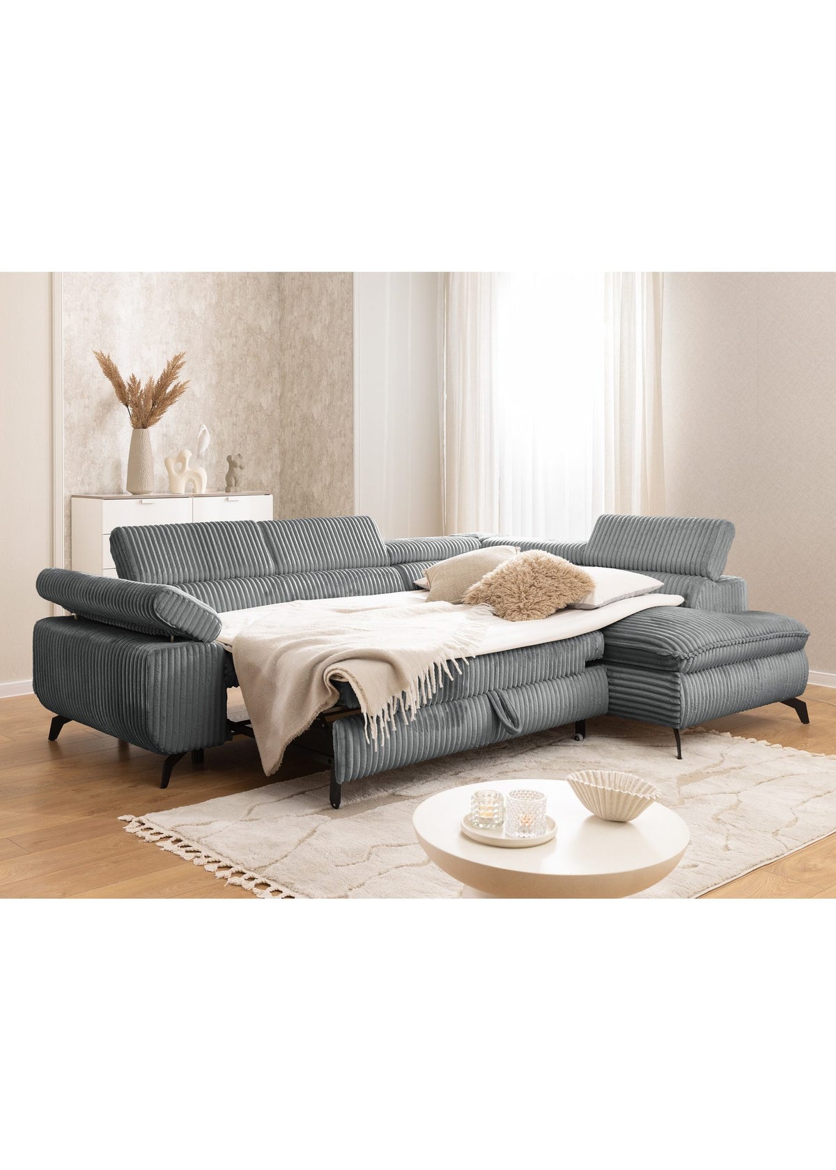 Cord Ecksofa BONNIE mit ausgeklappten Kopfstützen