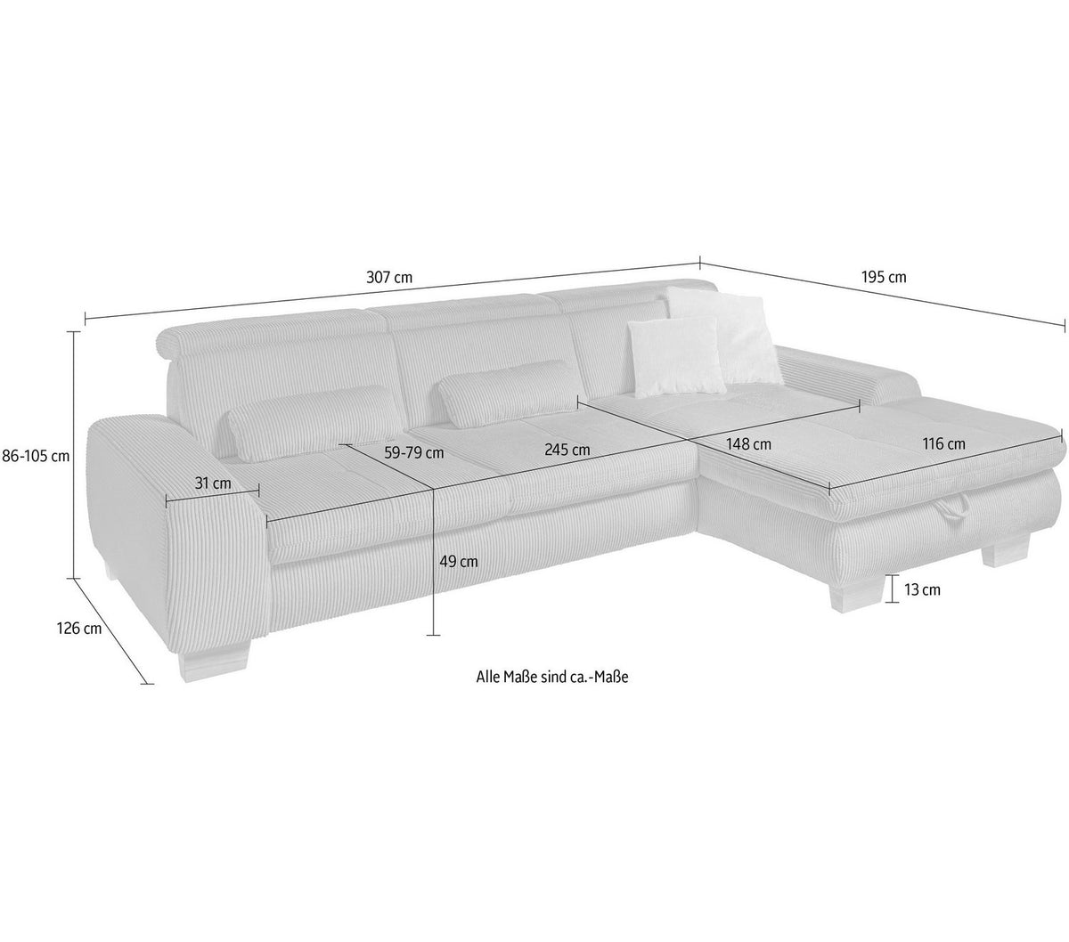 Cord Ecksofa SO 3400 Rueckansicht