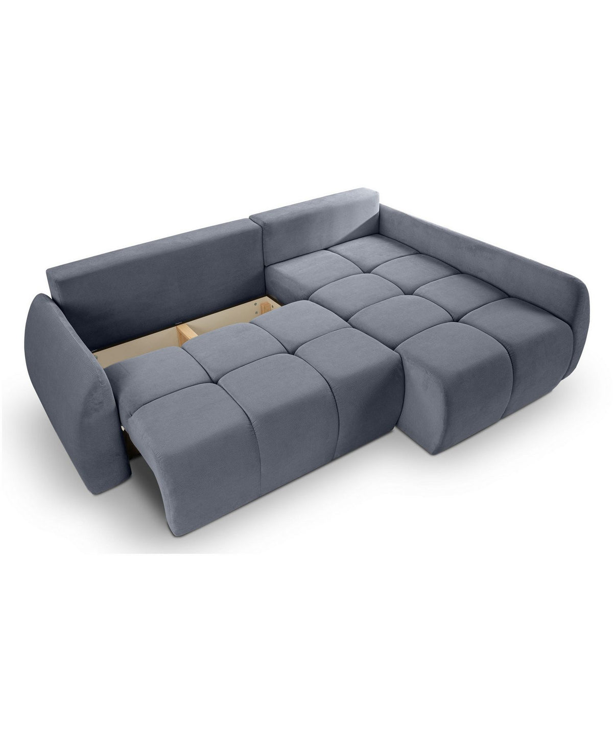 Geoeffneter Bettkasten des Cord Ecksofas SANCHO LONG