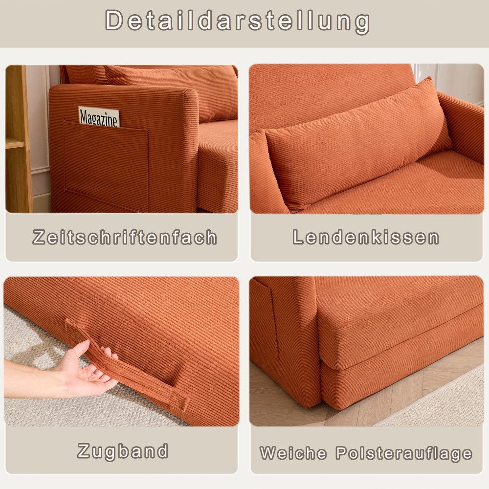 Cord Schlafsofa BBWL in Orange im Wohnraum