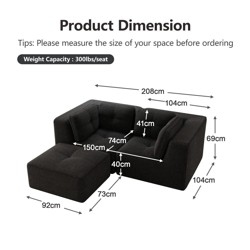 Cord Ecksofa BONELESS mit beweglicher Fussstuetze