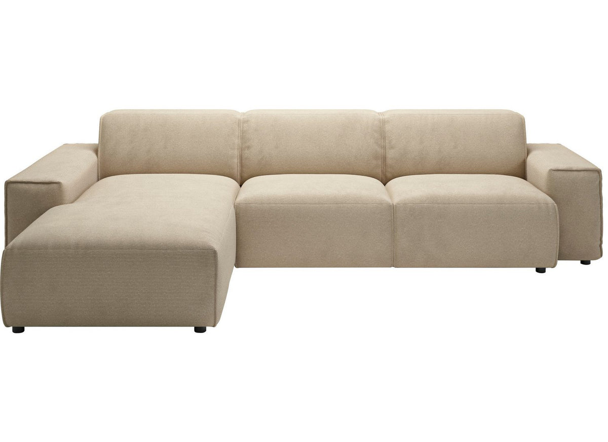Cord Ecksofa GLIMMINGE in Sand aus seitlicher Perspektive