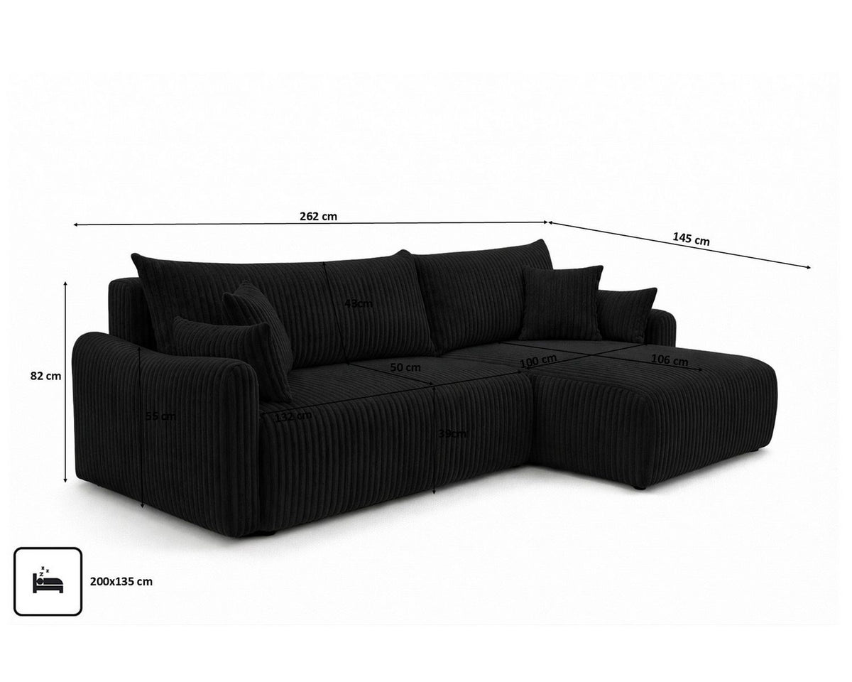 Cord Ecksofa JAPANDI Ottomane und Sitzfläche im Detail