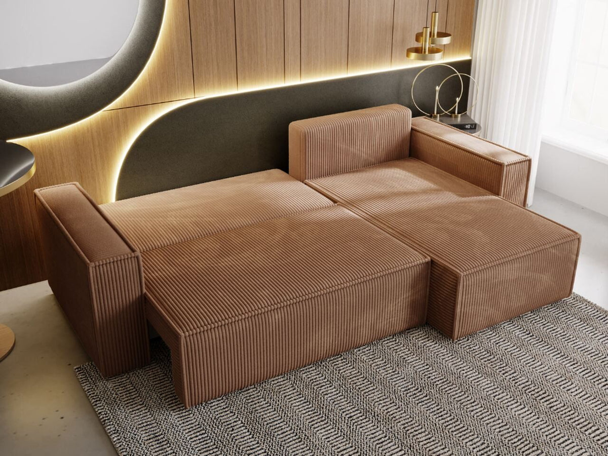 Braunes Cord Ecksofa PRATO XL im Wohnzimmer