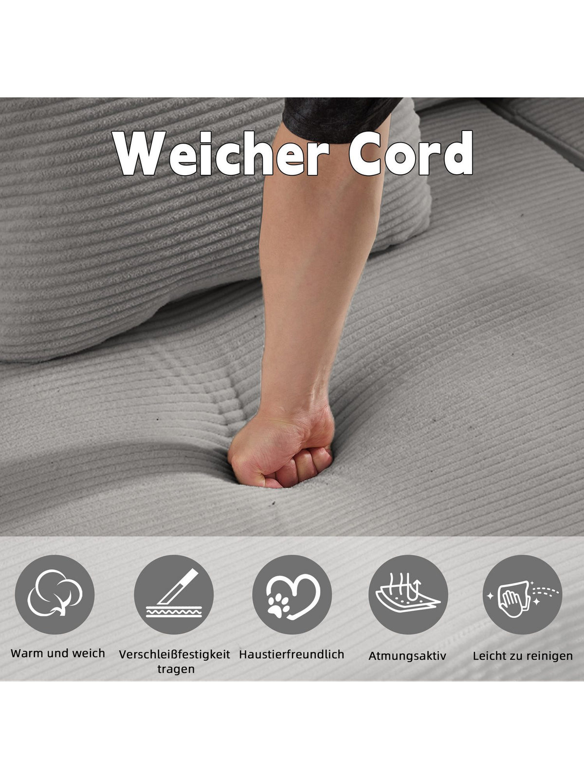 Modulare Elemente des grauen Cord Schlafsofas