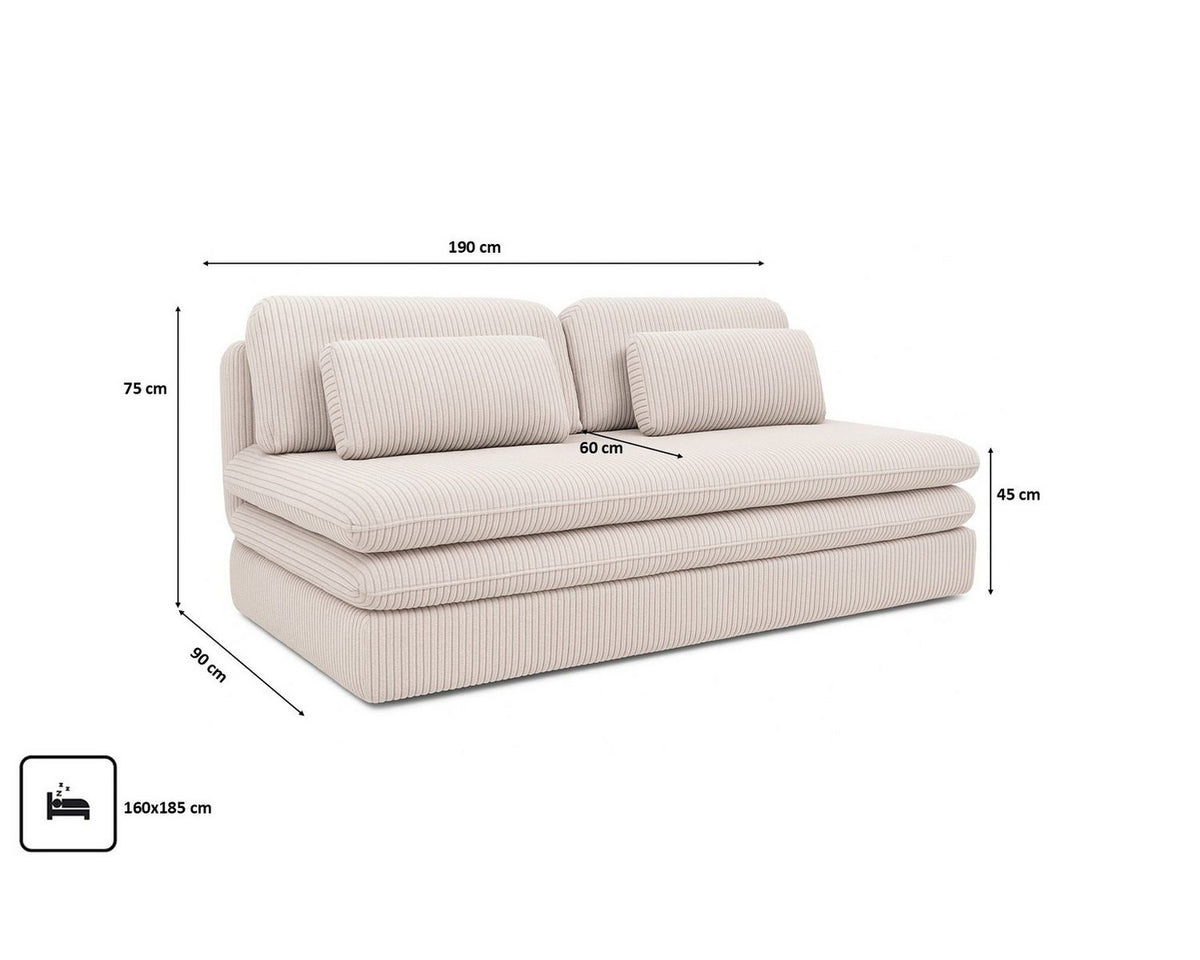 Cord Schlafsofa OLIA mit ausgezogener Liegefläche