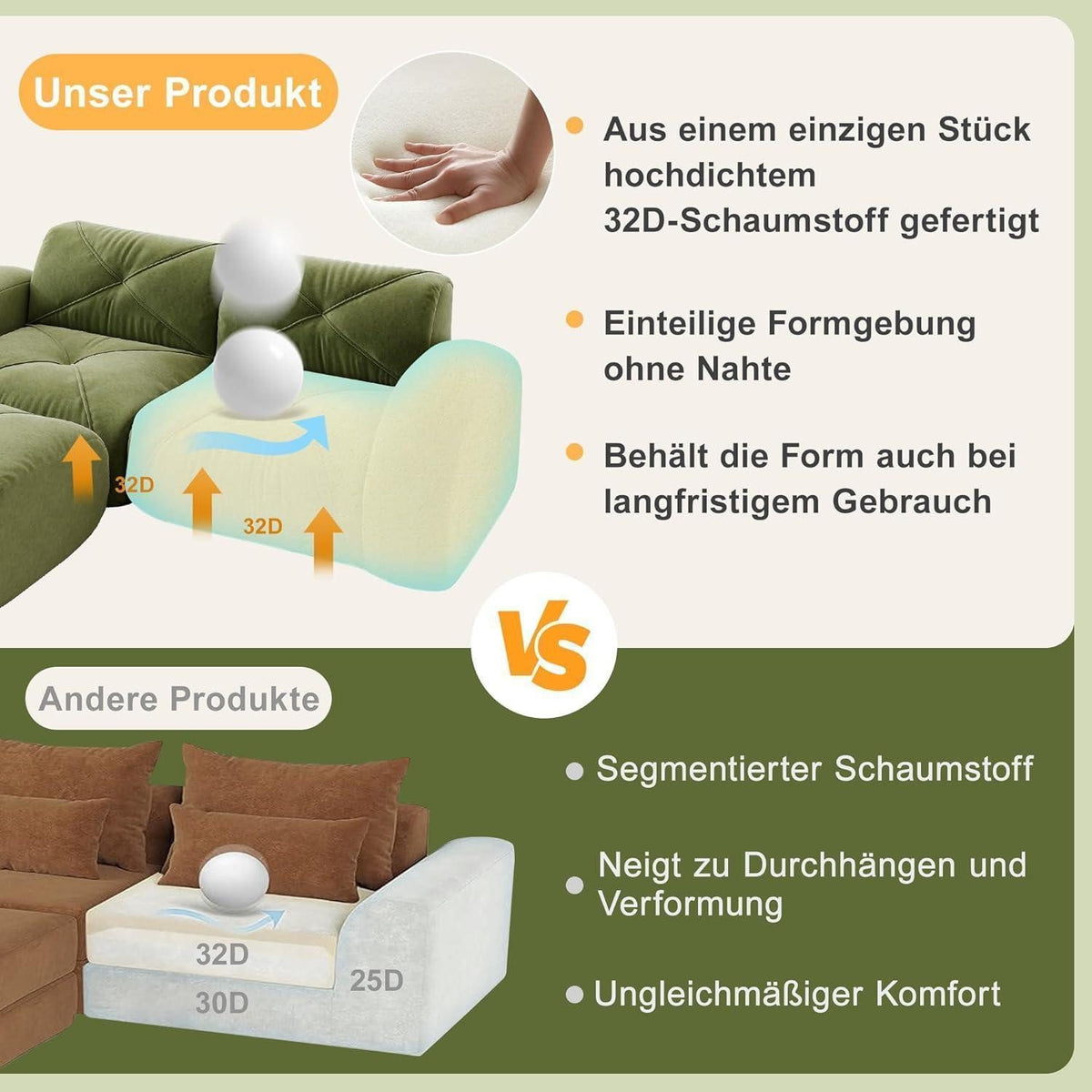 Fusshocker der Cord Wohnlandschaft in Gruen