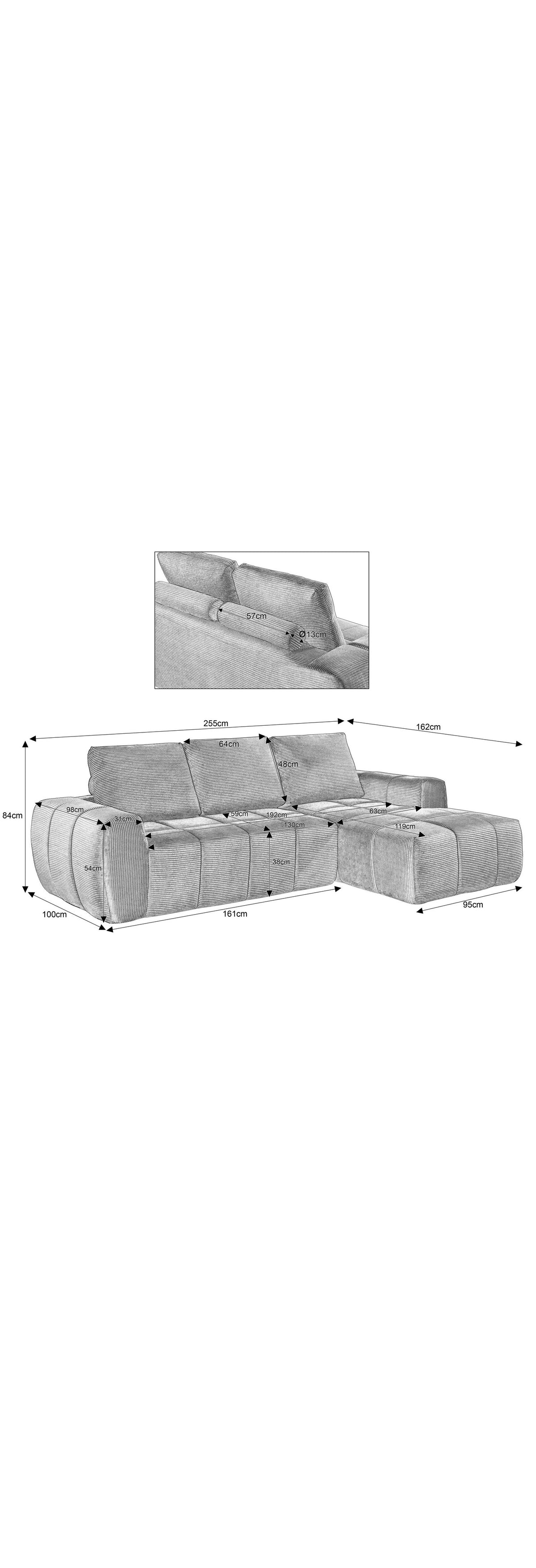 Cord Ecksofa ODIKALO im Wohnzimmer aufgestellt