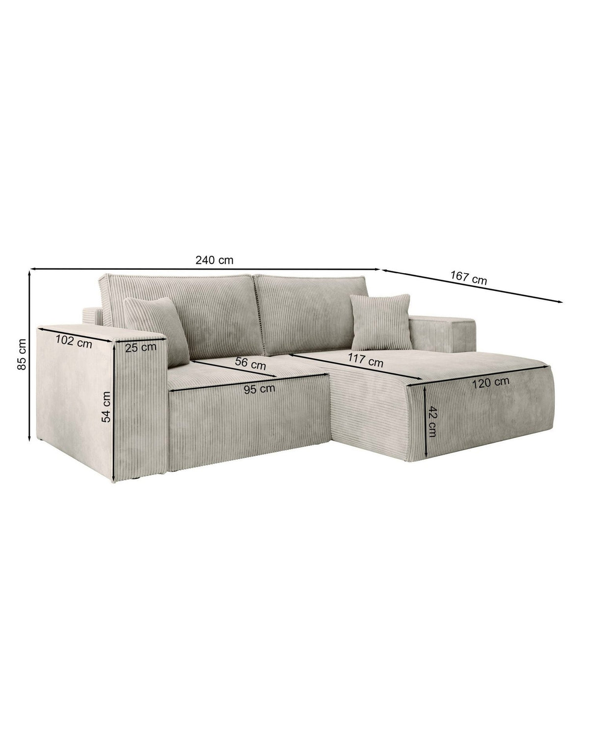 Cord Ecksofa FARESE MINI in Schwarz mit Ottomane