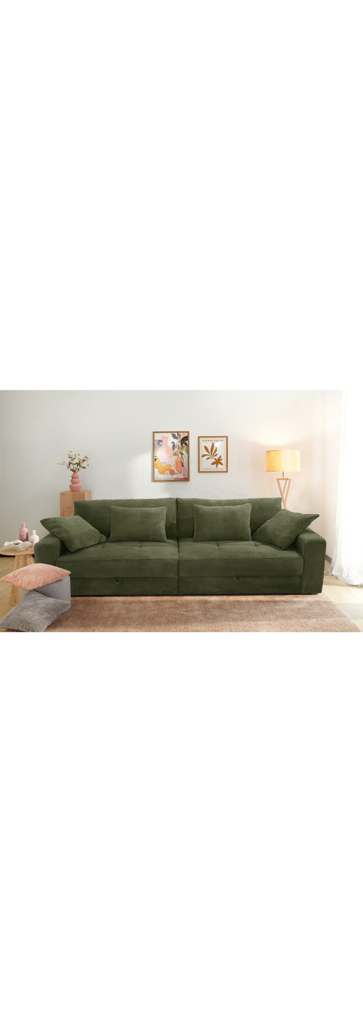Cord Big-Sofa SPACE XL in Grün von der Seite