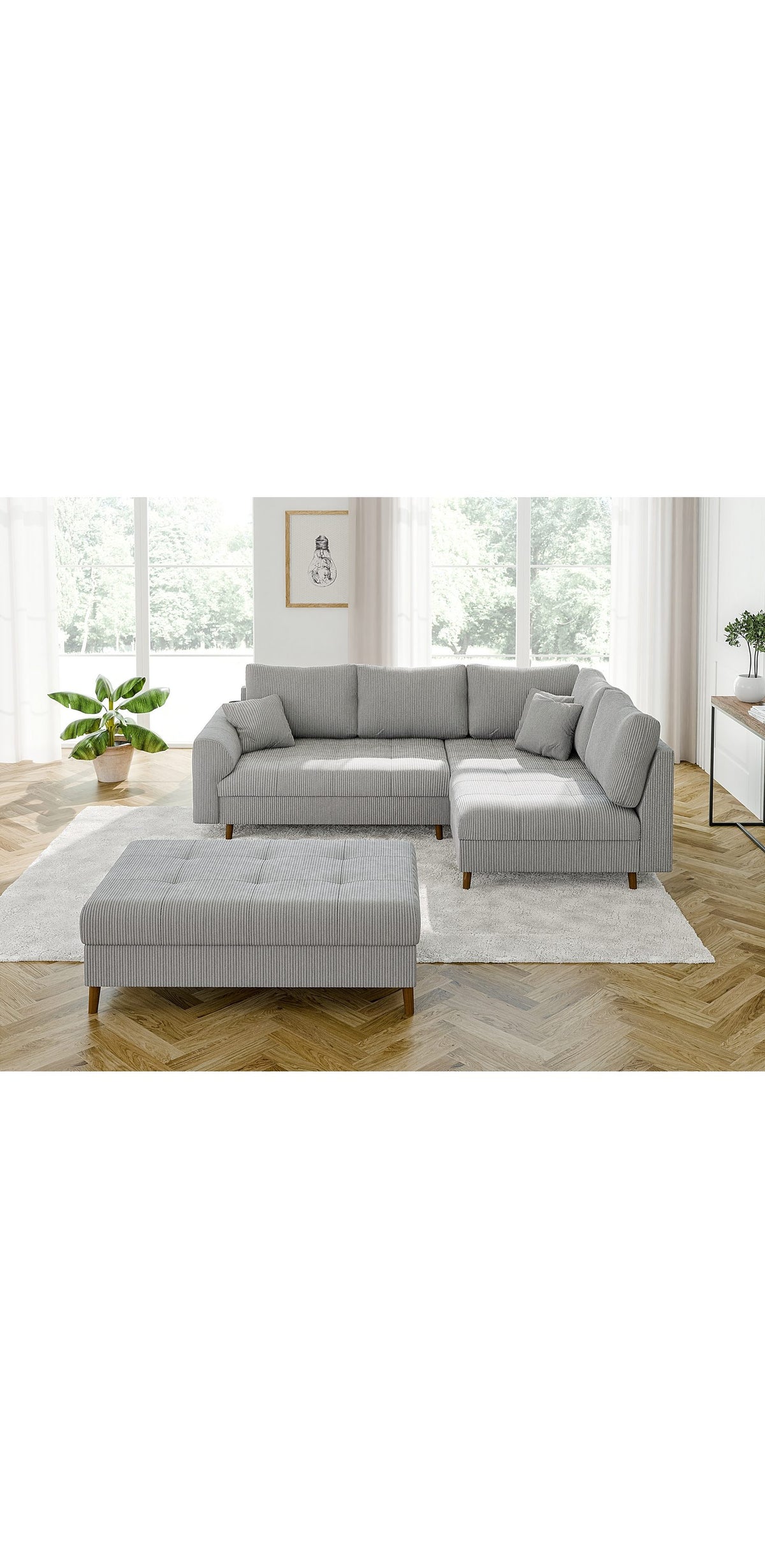Cord Ecksofa ZARA als Liegefläche mit Hocker