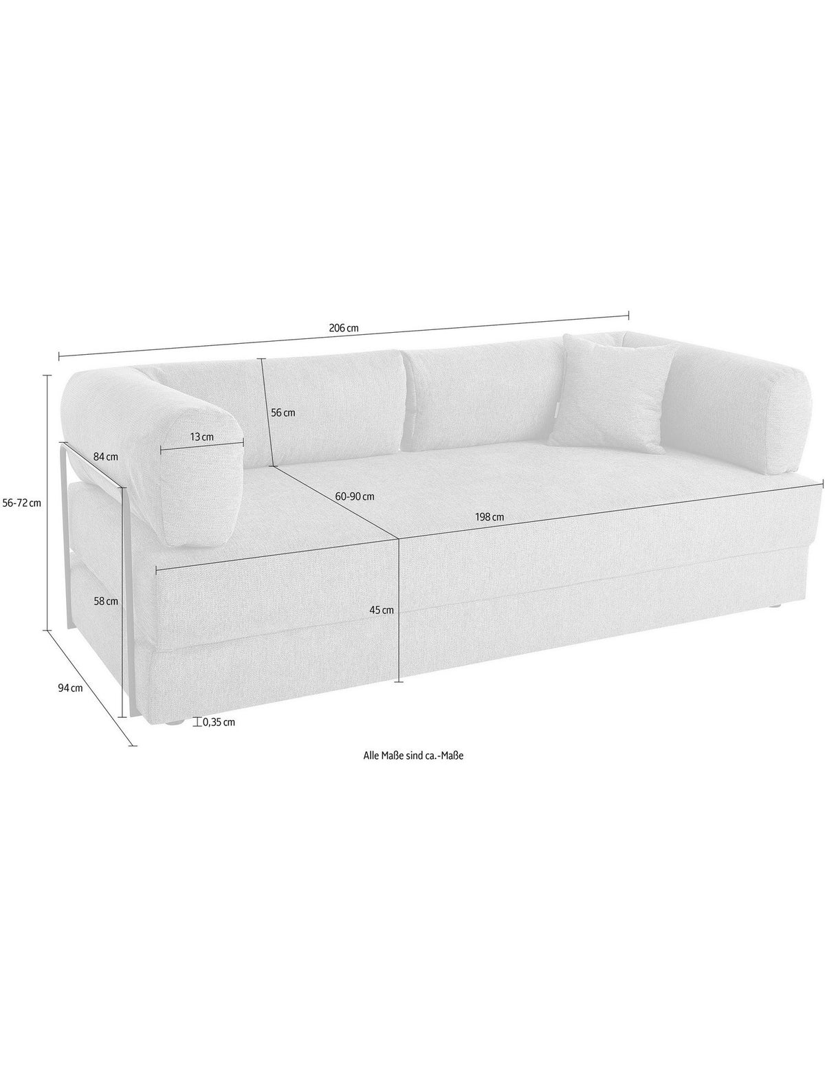 Cord Schlafsofa FOLDA mit ausgeklappter Liegeflaeche