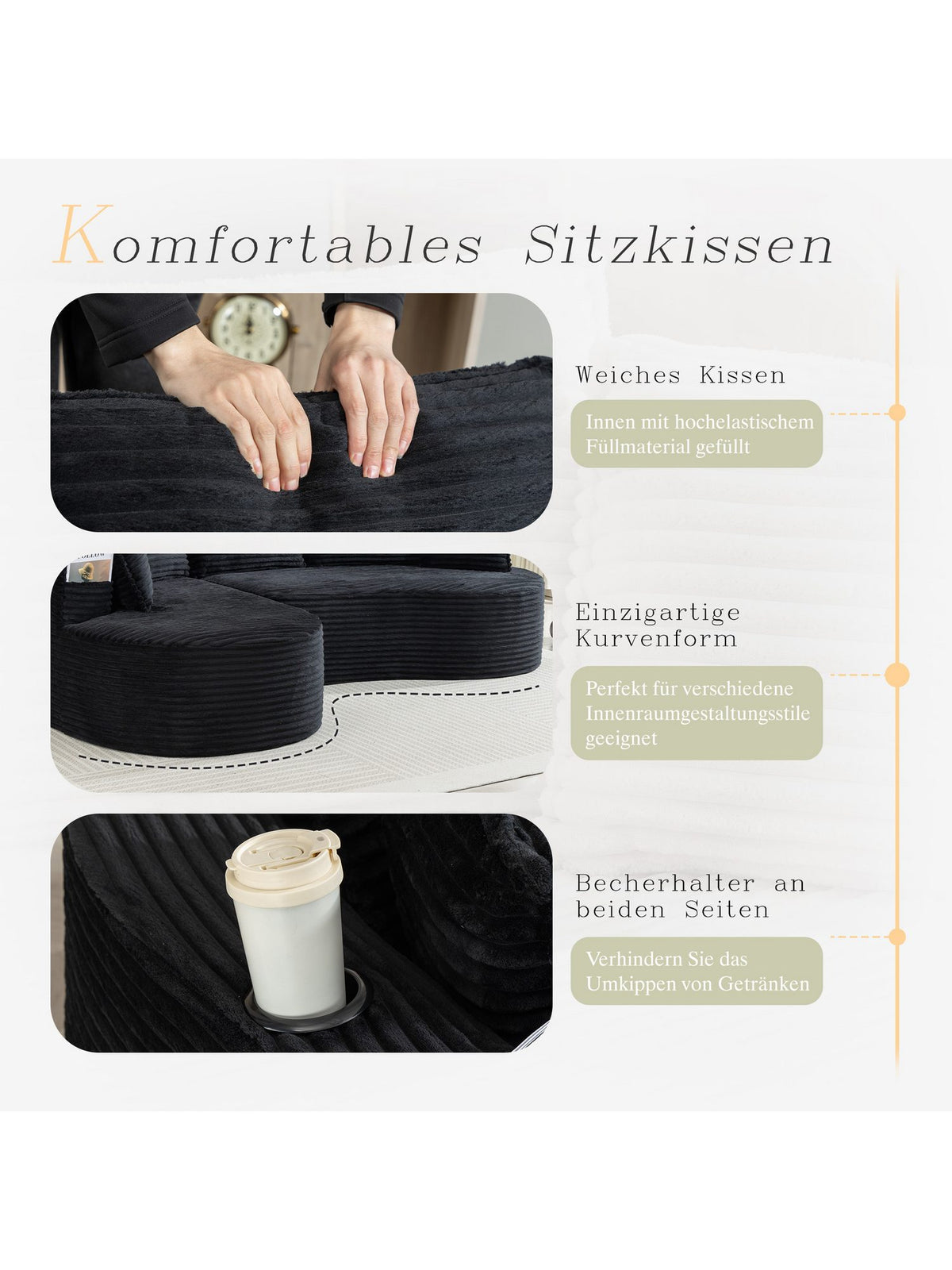 Seitentasche des Cord Sofas BOGESOFA in Schwarz