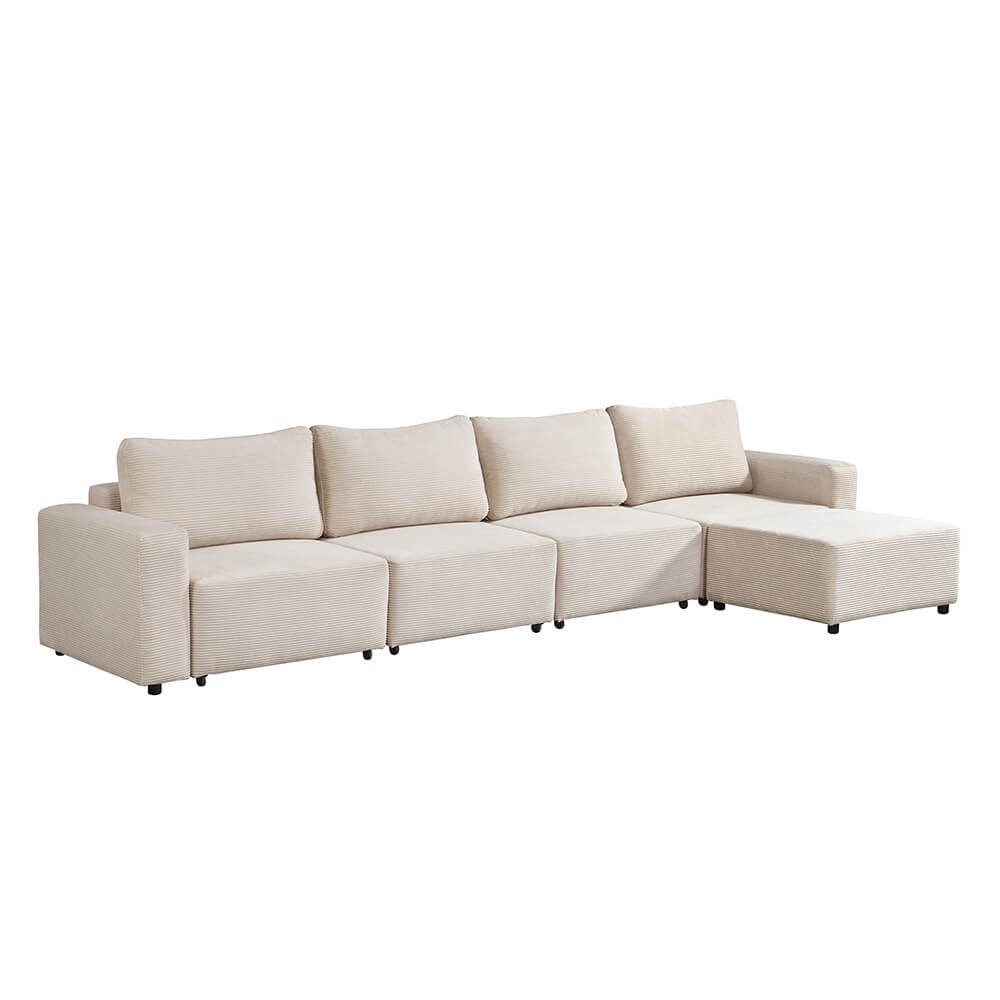 Modulares Cord Schlafsofa VINA XL in Beige Gesamtansicht