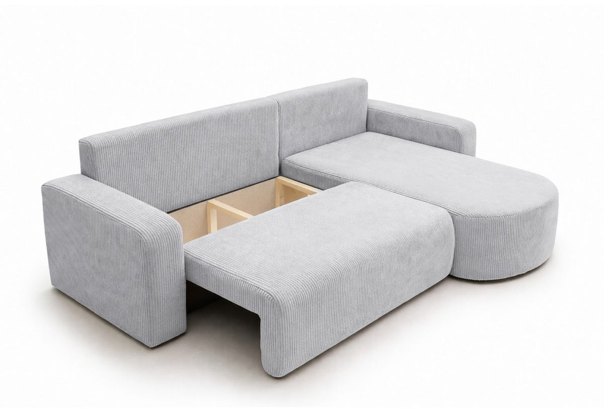 Cord Ecksofa ROUND ONE XL in Hellgrau von vorne