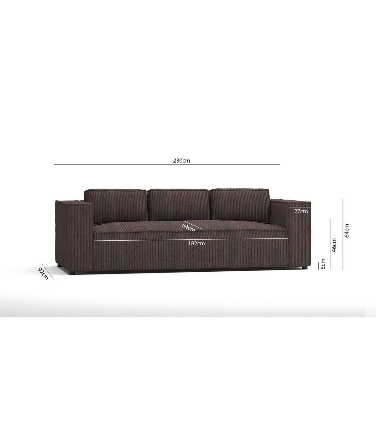 3-Sitzer Sofa RENNE seitlich mit gepolsterten Armlehnen