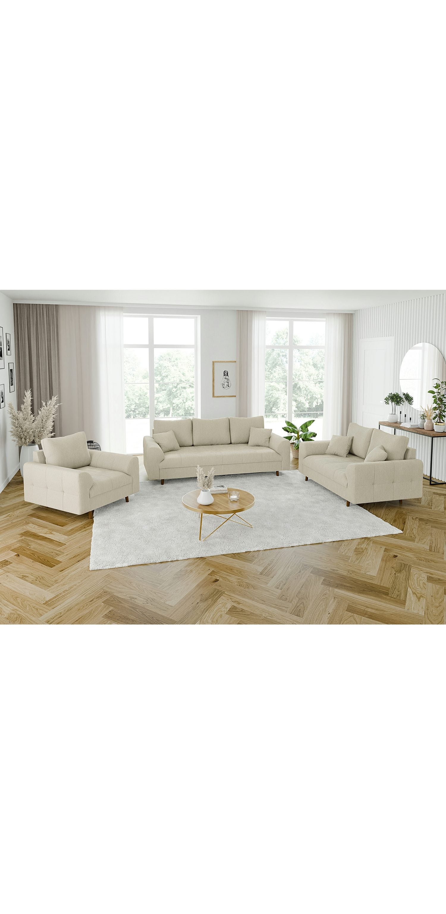 Beiges Cord Sofa ZARA in der Seitenansicht
