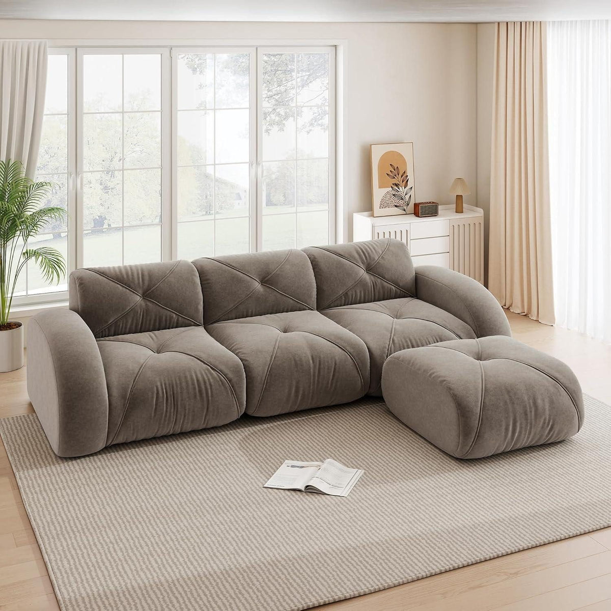 Module des braunen Cord Ecksofas einzeln aufgestellt