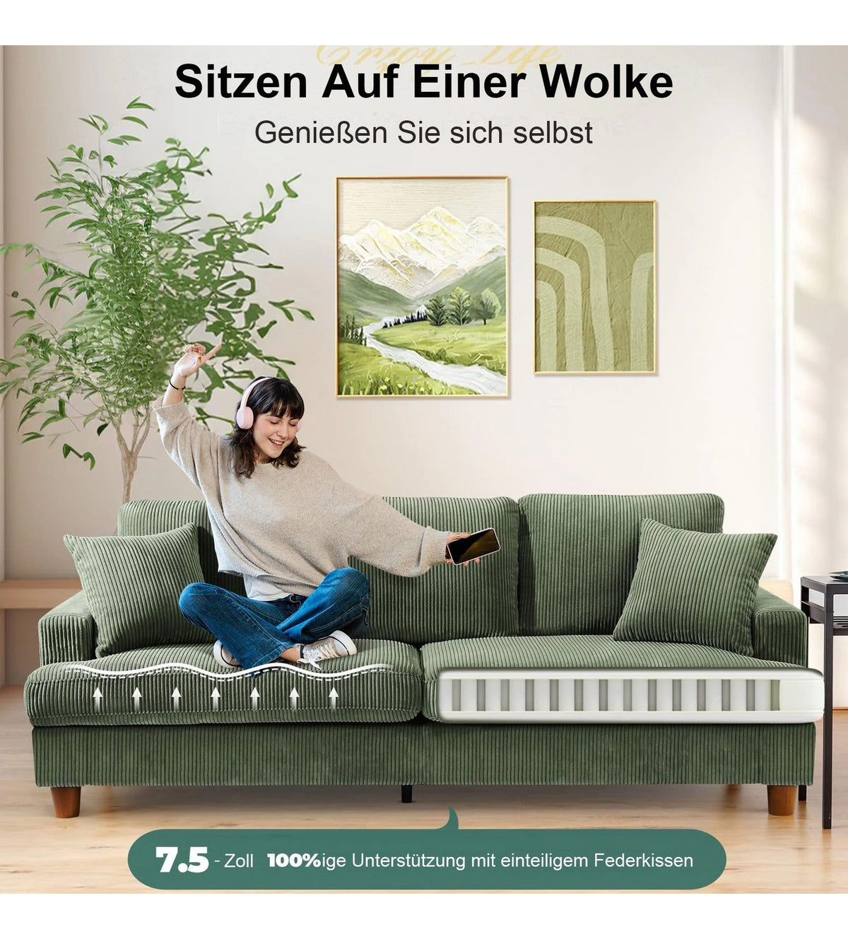 Extra tiefe Sitzkissen des Cord Sofas