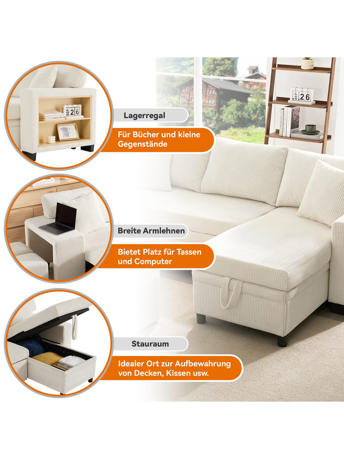 MERAX Ecksofa mit ausgeklappter Liegefläche
