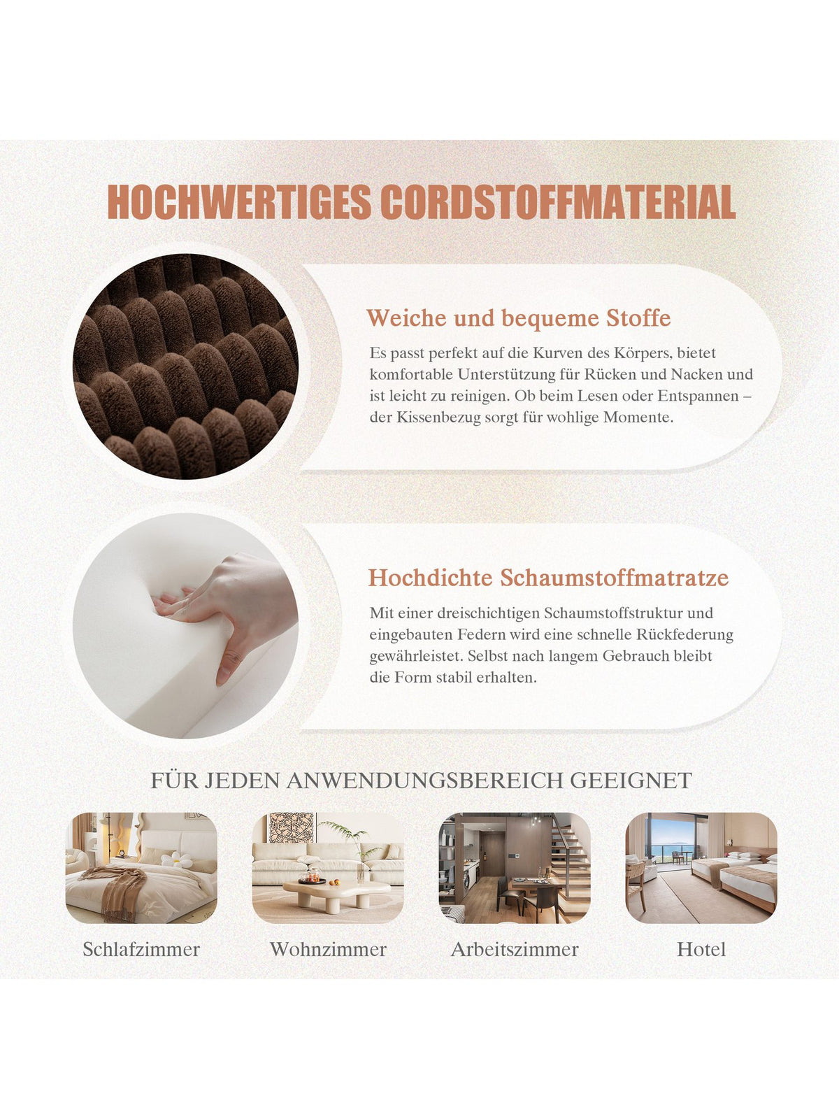 Hocker des modularen Cordsofas in Braun