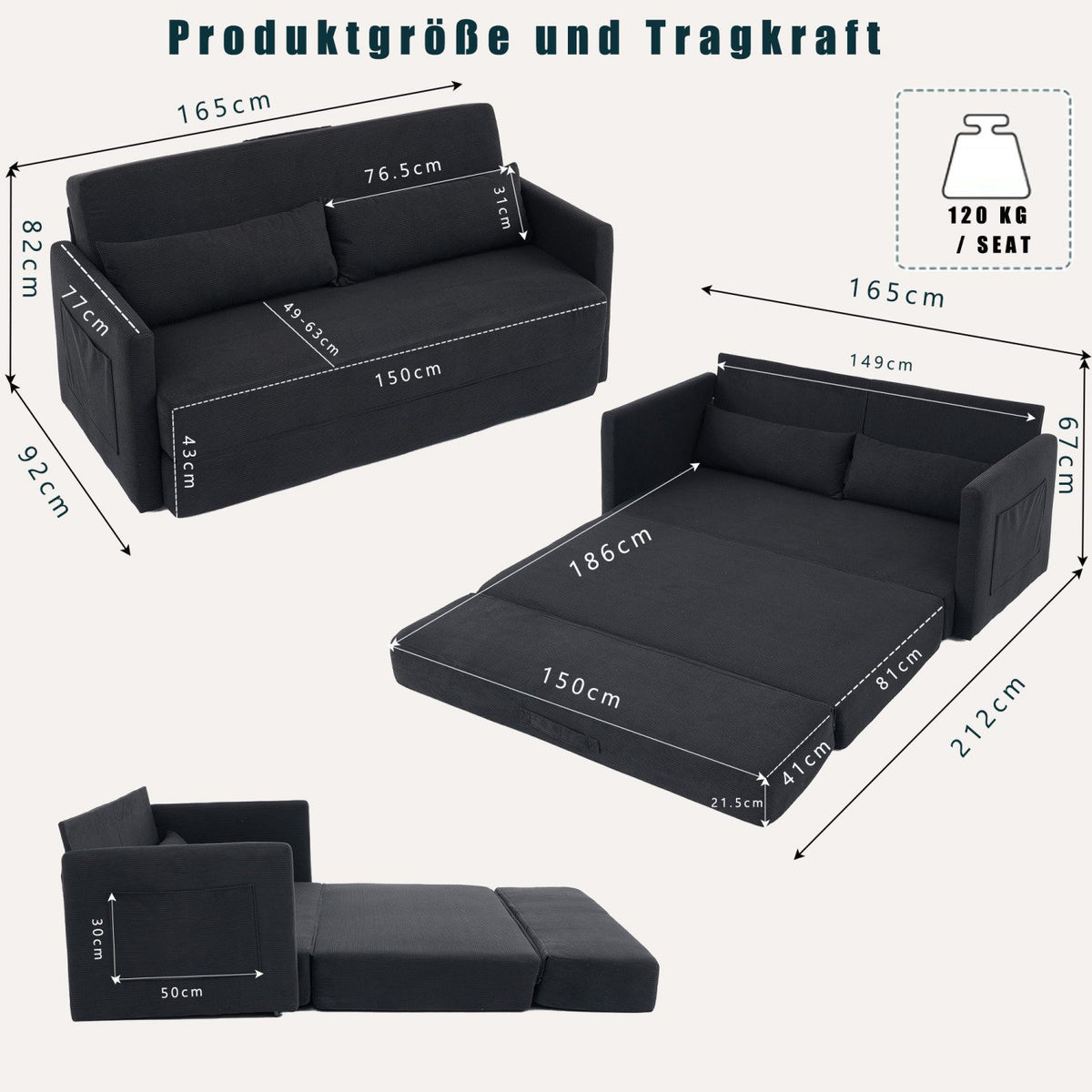 Magazintasche an der Armlehne des Cord Bodensofas ANYSUN
