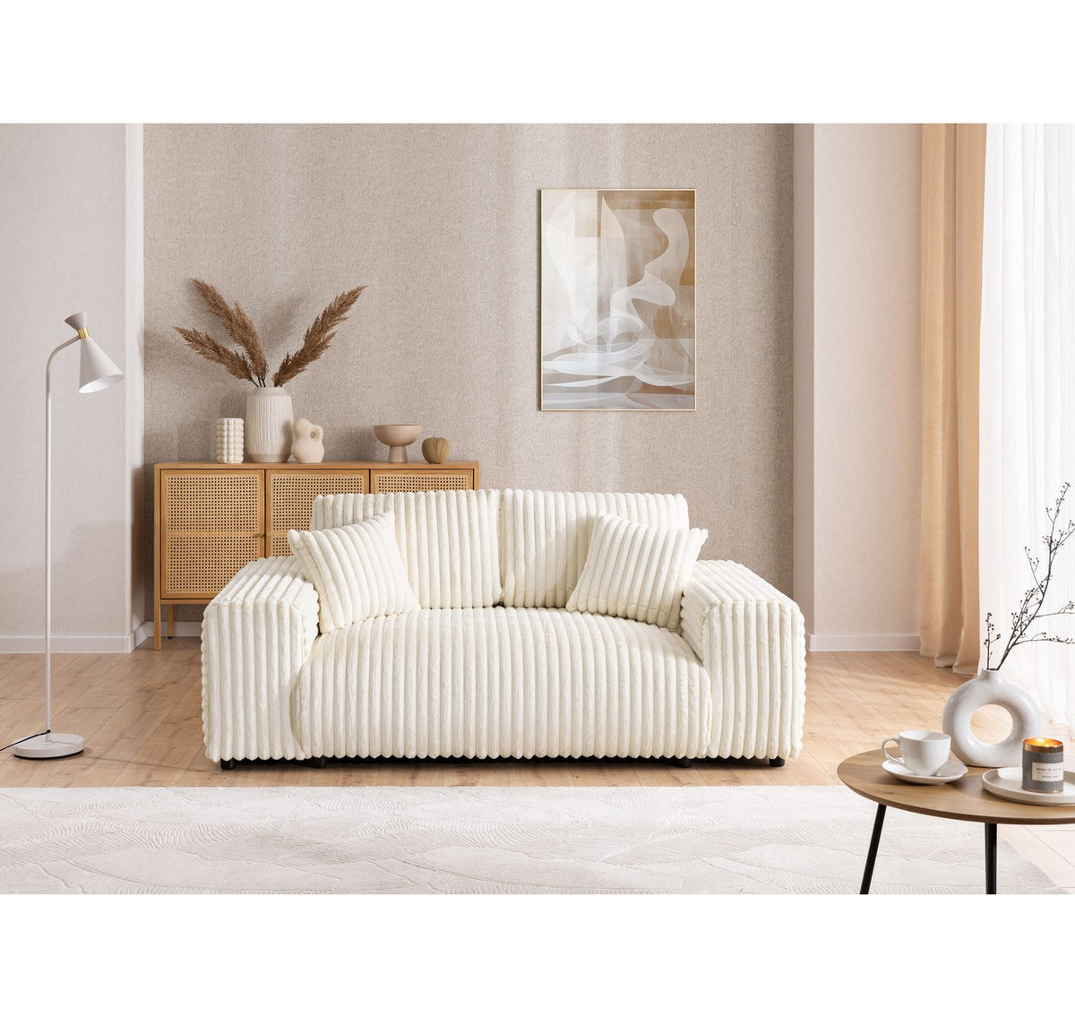 2-Sitzer Sofa MOLLIS aus Plüschcord in Hellbeige