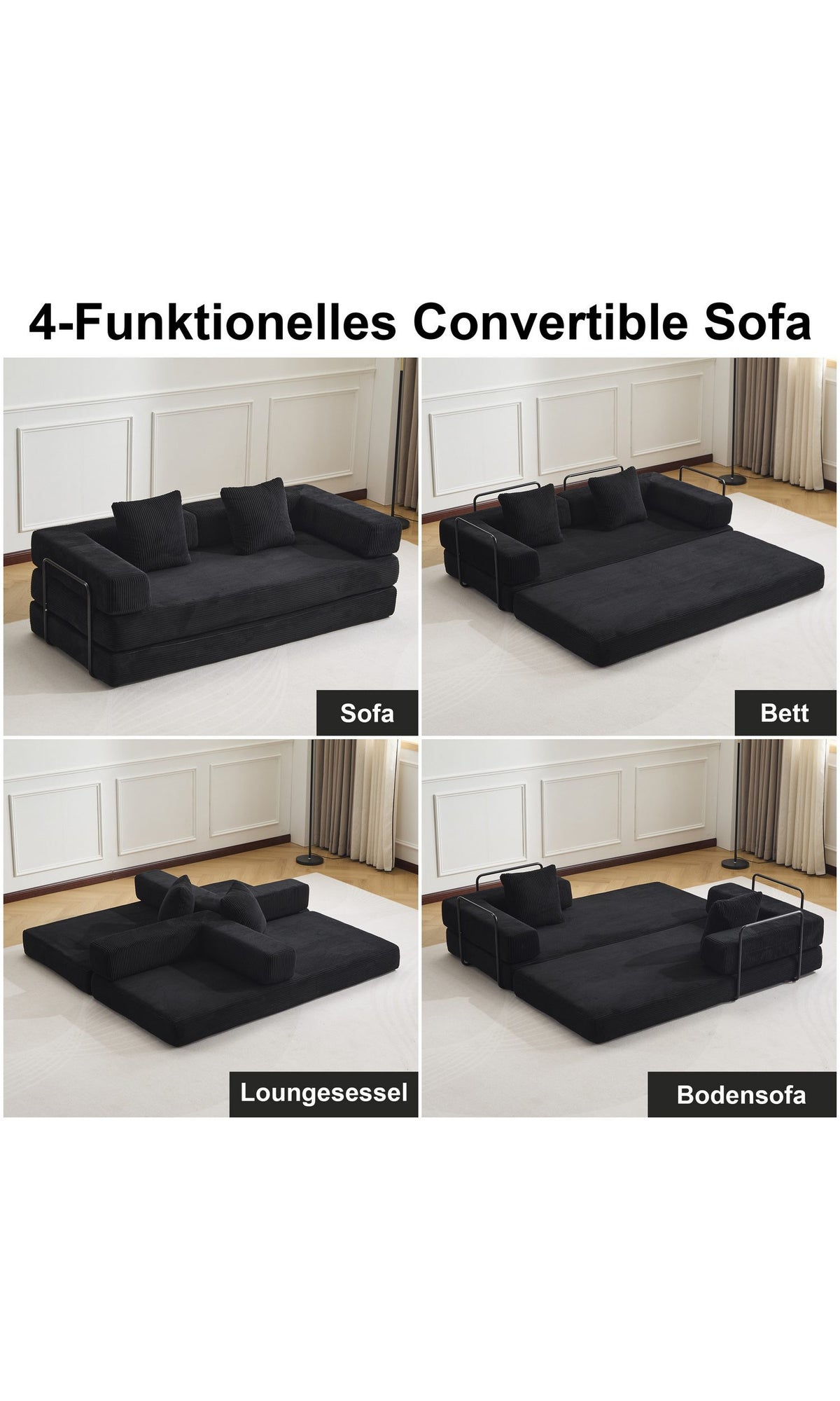 LEAWIN Bodensofa in Schwarz als Loungesessel genutzt