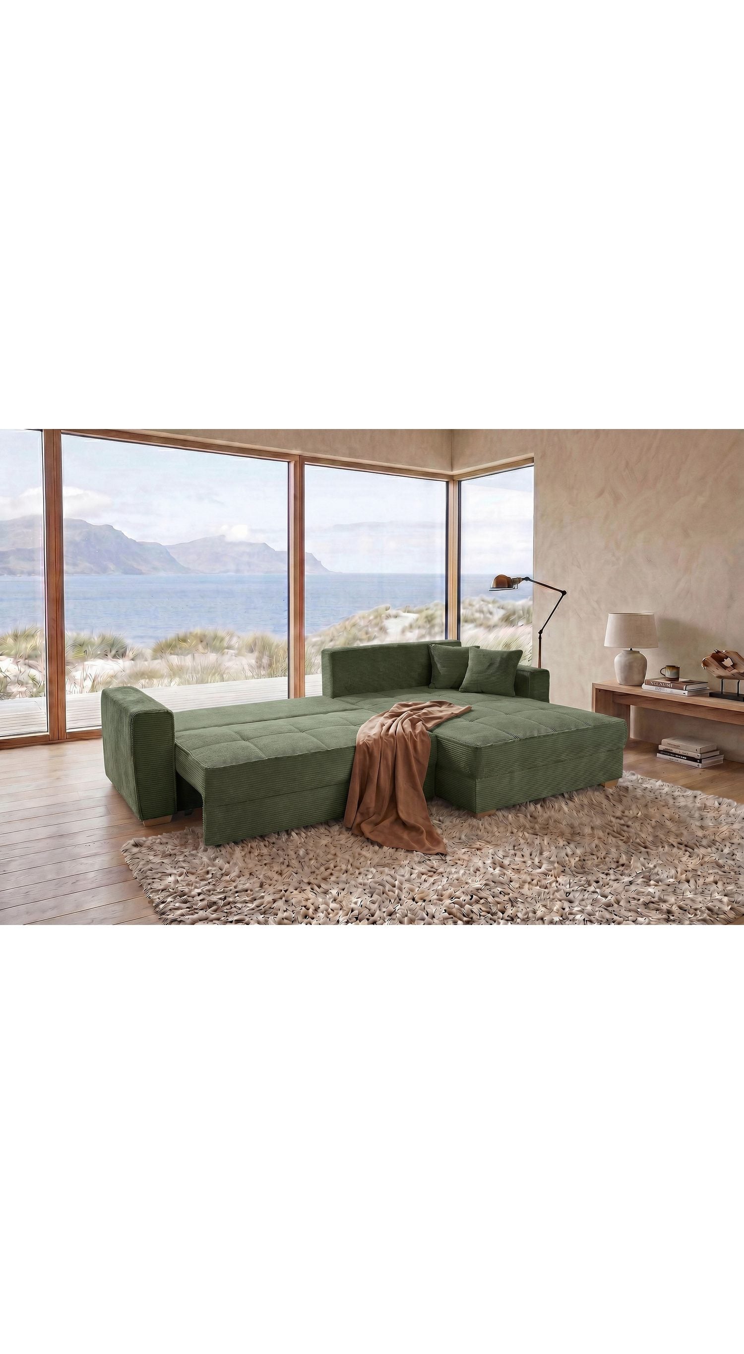 Cord Ecksofa BOLOGNA in Grün von vorne