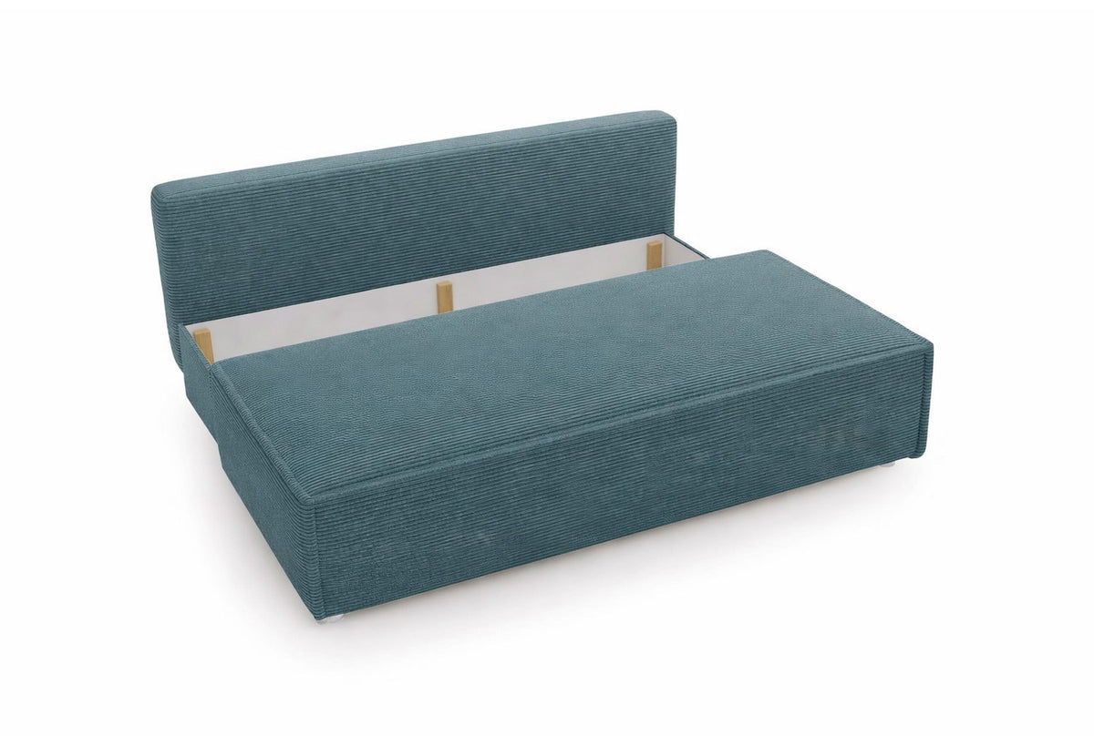 Detailaufnahme des Poso Cordstoffs in Azurblau