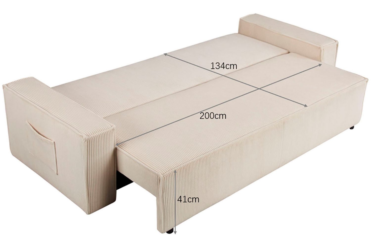 Seitenansicht des Cord Schlafsofas CASSI