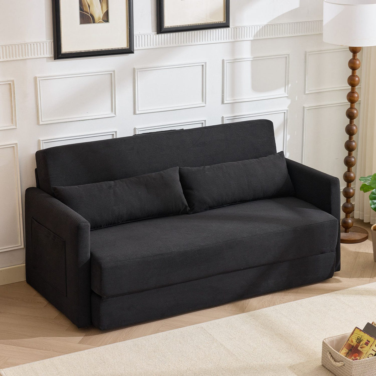 Cord Bodensofa ANYSUN in Schwarz im Wohnzimmer