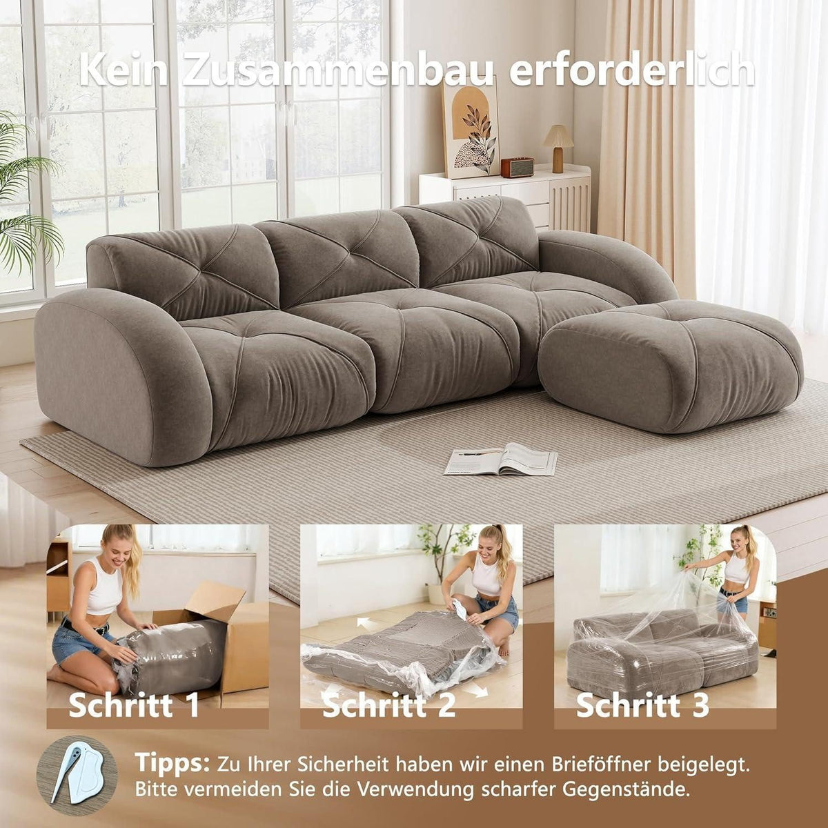 Fußhocker des braunen Cord Ecksofas