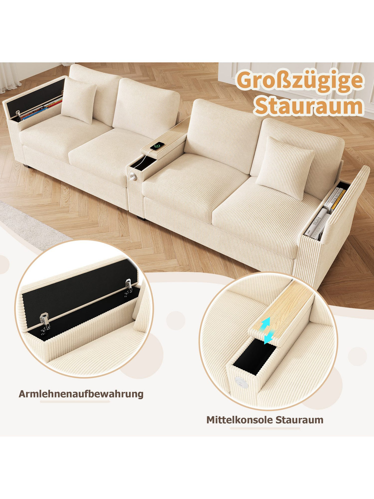Klappbare Mittelarmlehne mit Holzablage