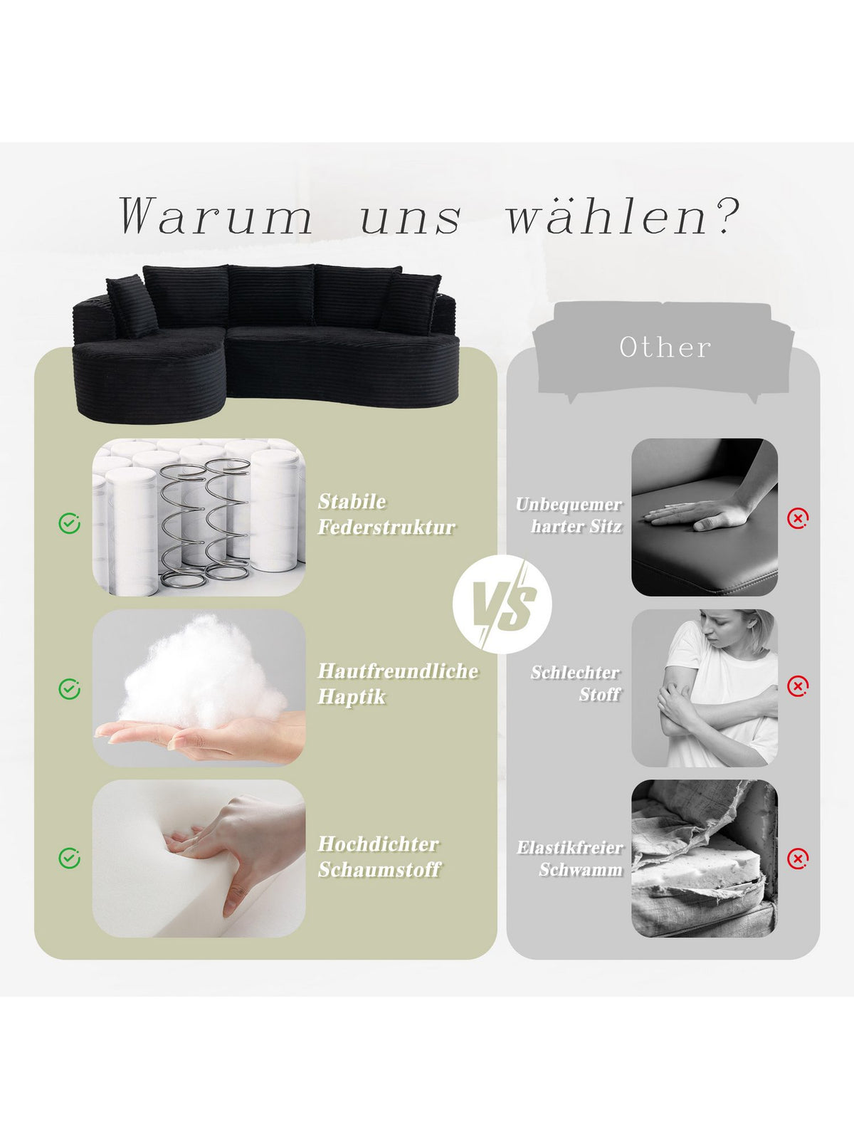 Cord Sofa BOGESOFA seitliche Ansicht der Bogenform