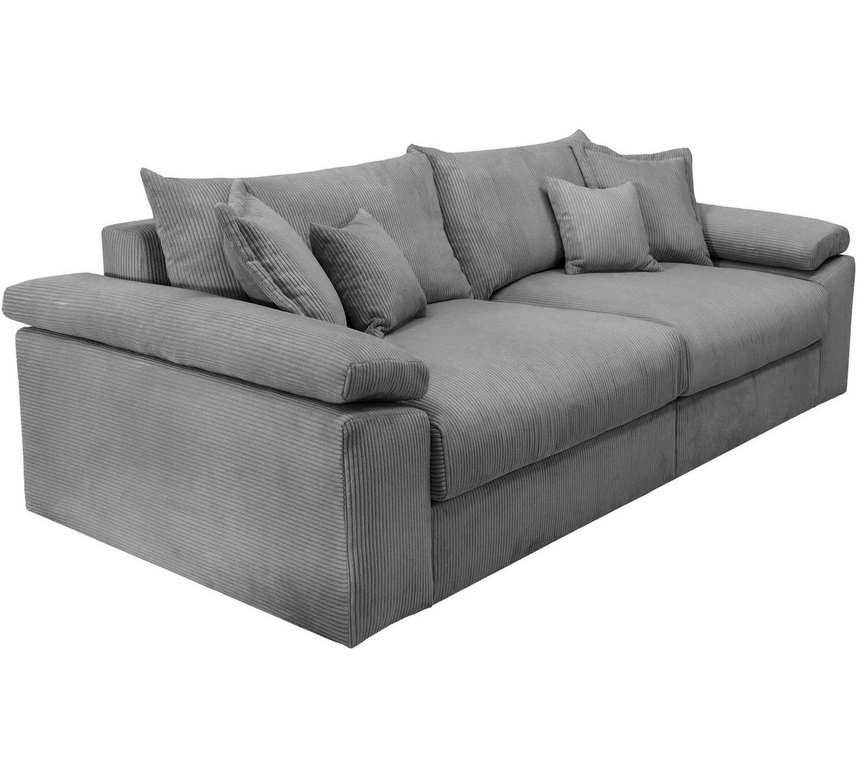 Armlehne und Zierkissen des Big Sofas aus Cord