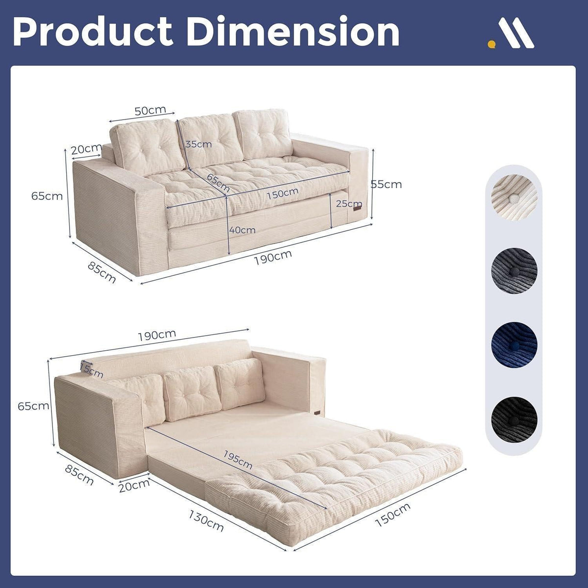 Cord Bodensofa mit zwei Kissen im Wohnzimmer