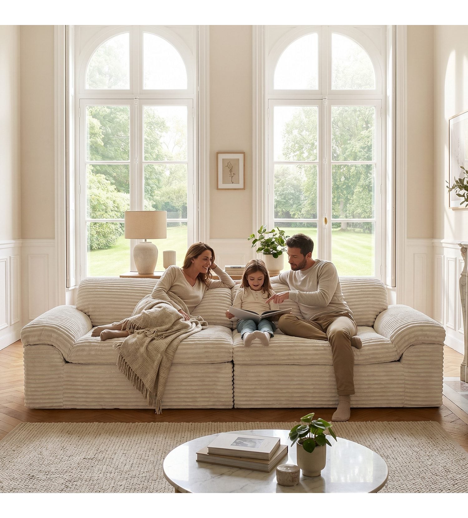 Seitenansicht des Cord Big Sofas VESGANTTI 260 cm