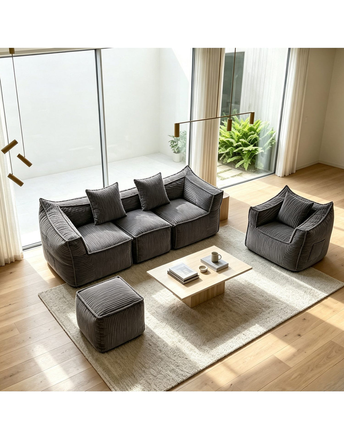 Modulares Cord Ecksofa 215 cm in Grau Ansicht 2