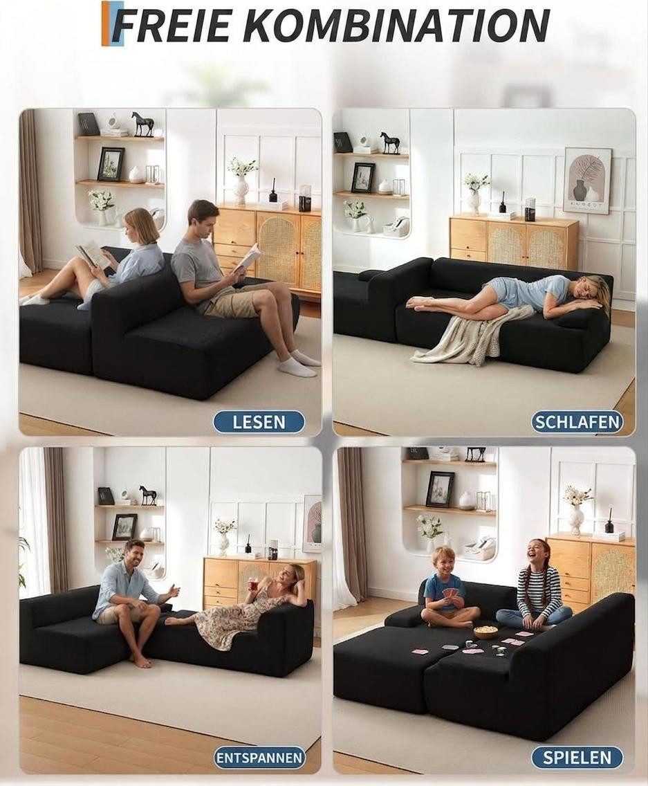 Modulares Cord Ecksofa in L-Form von der Seite