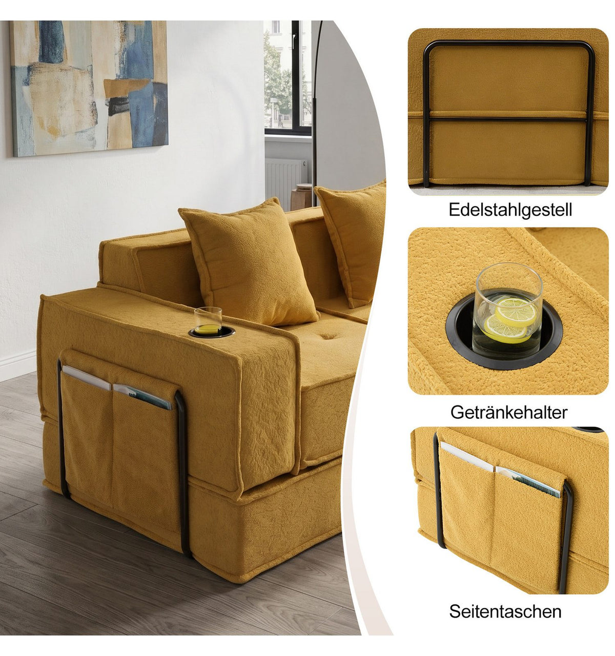 Ausgeklappte Liegefläche des Cord Bodensofas SET 5