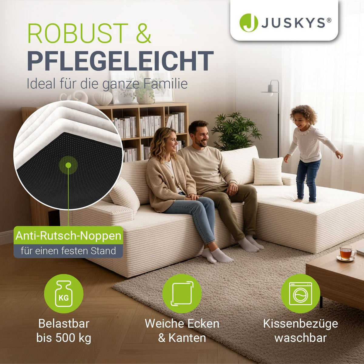 Cord Ecksofa COREDO in Creme von vorne