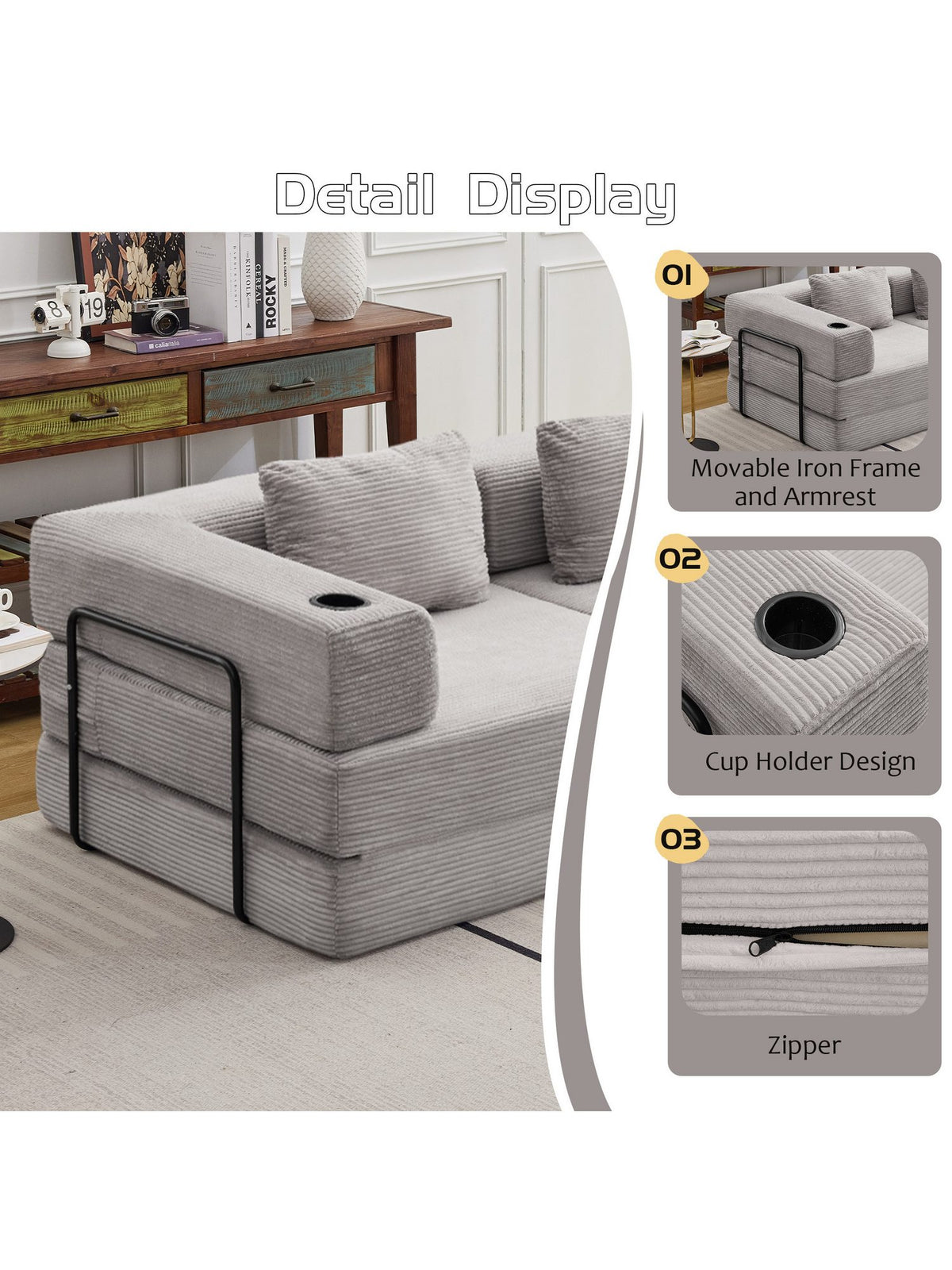 Cord Schlafsofa in Grau von vorne