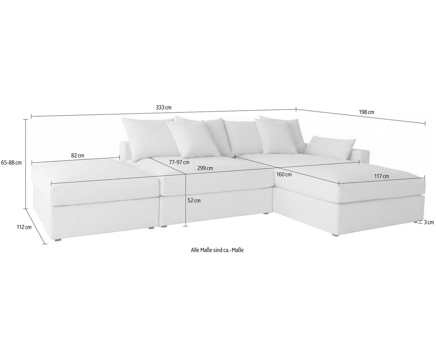 Cord Ecksofa COSY LOUNGE Nahaufnahme von Fuß und Gleiter