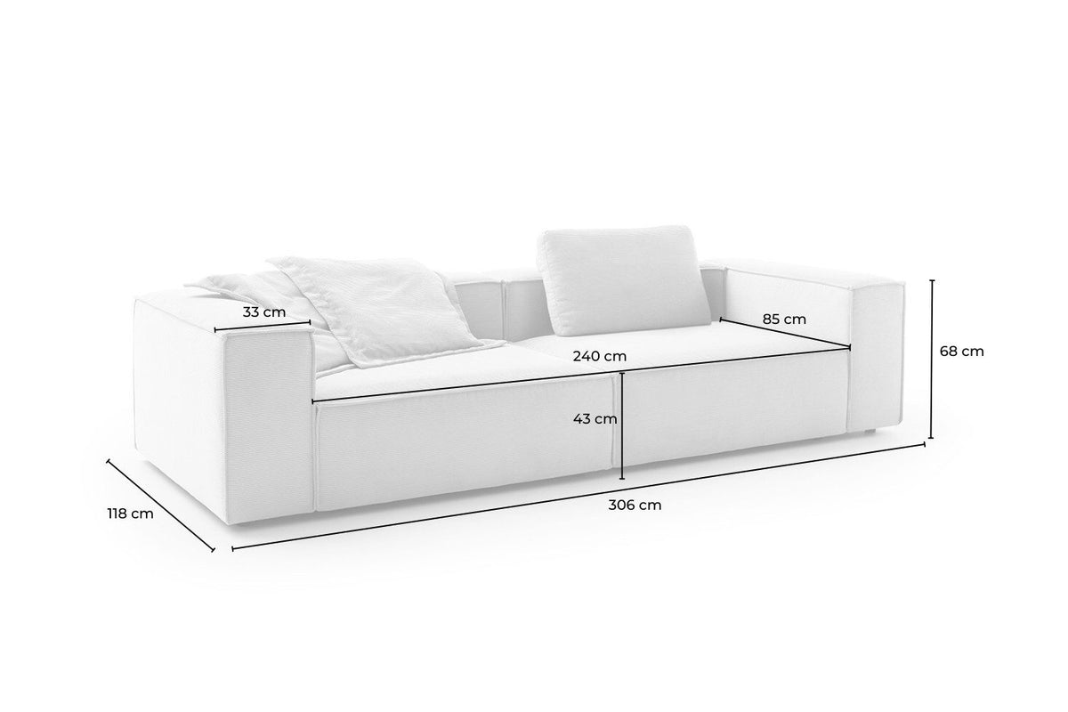CARMO Cord Sofa 306 cm im Wohnzimmer