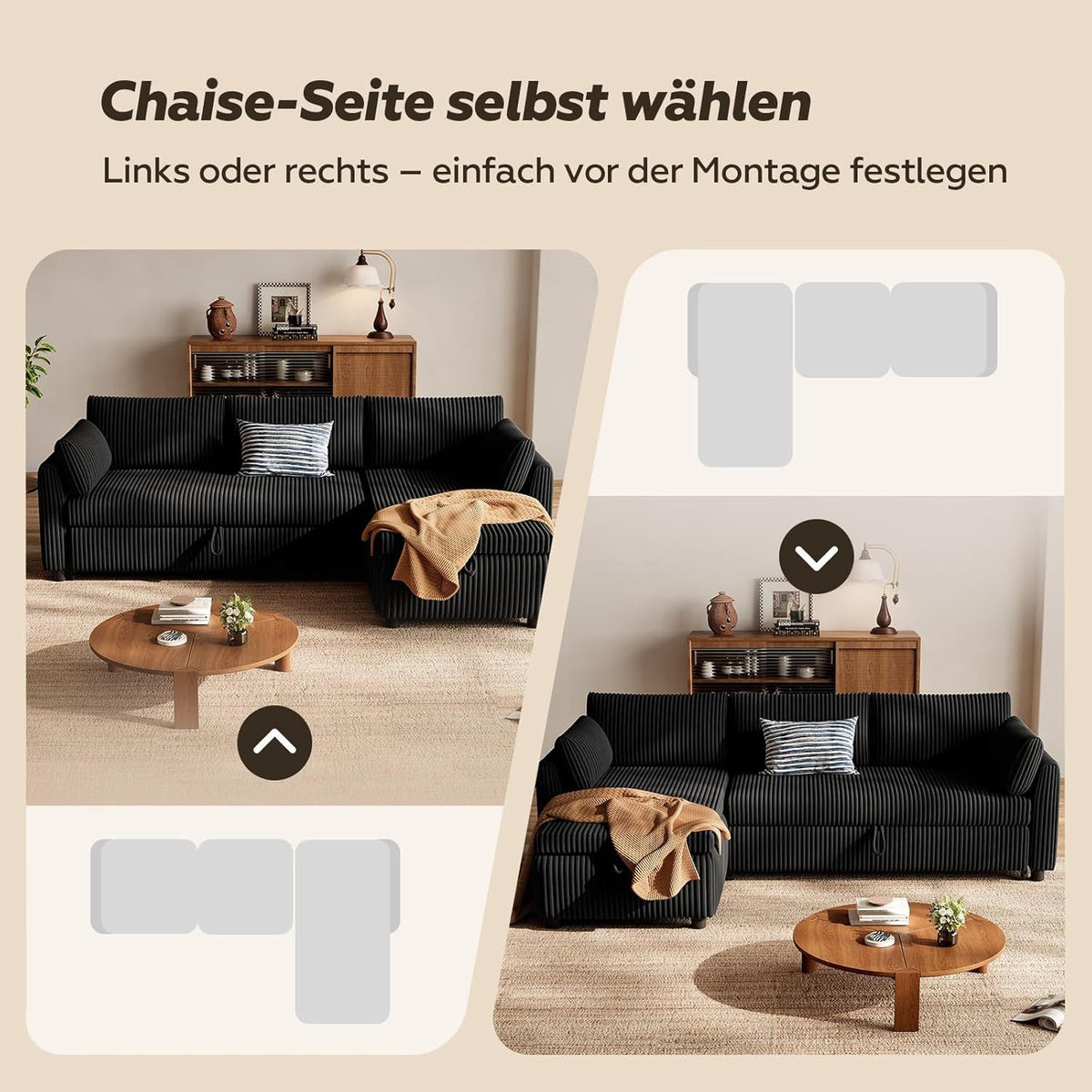 Geöffneter Bettkasten unter der Chaiselonge
