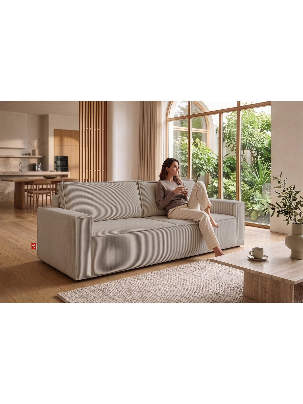Cord Schlafsofa NAPI in Beige von vorne