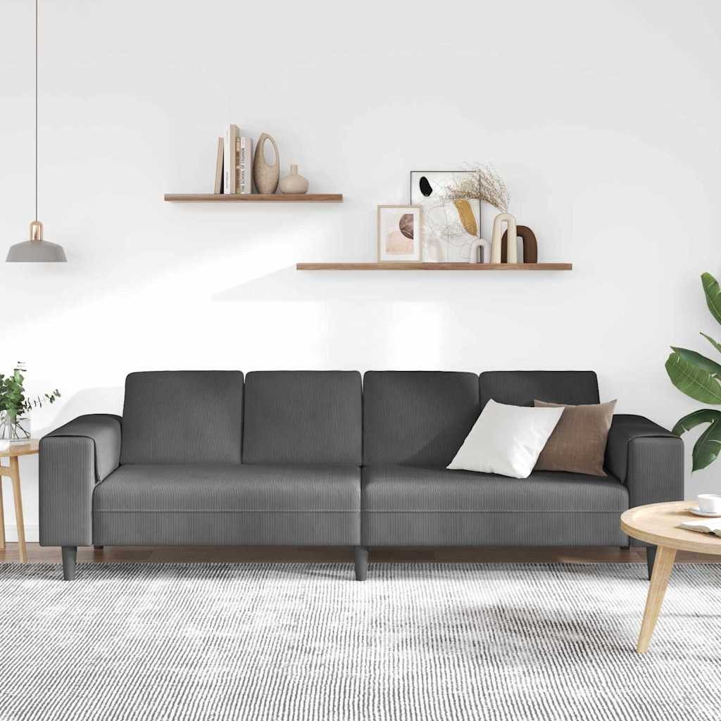 Schwarze Füße und Sitzfläche des Cord Sofas