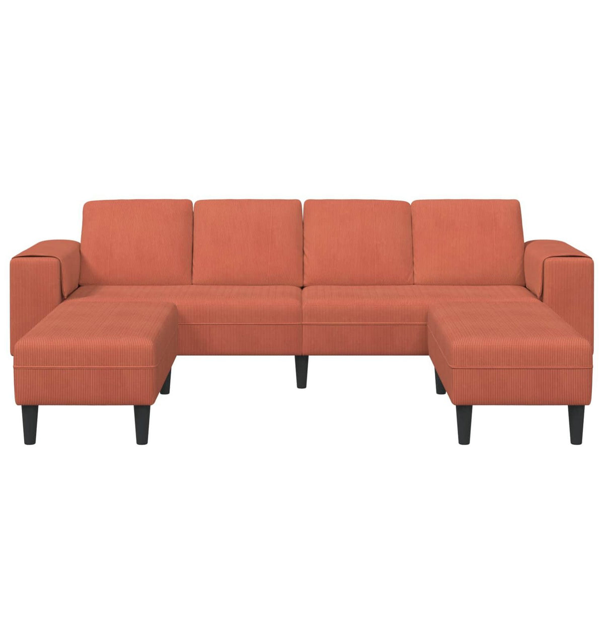 Quadratische Armlehnen aus Cord in Rot-Orange